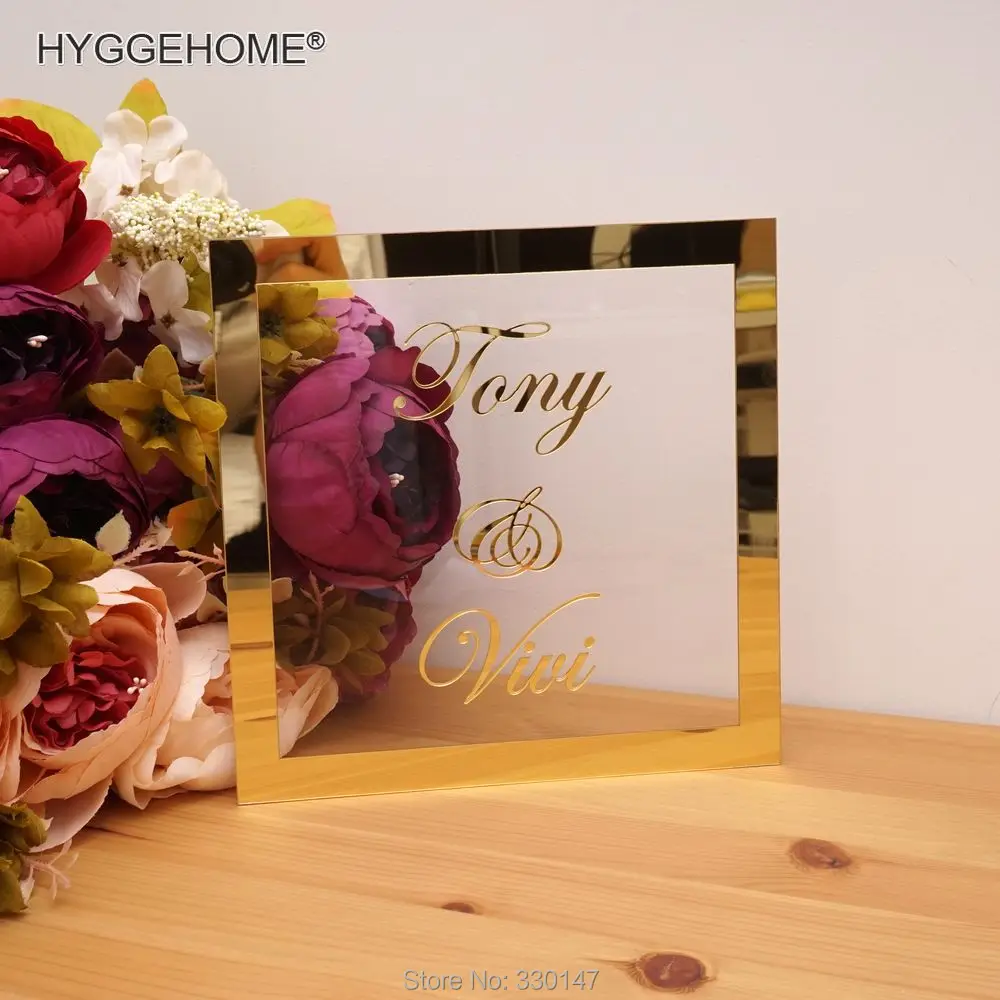 Cena Niestandardowe panna młoda nazwa rama lustra akrylowe lustrzane powitanie gości słowo znak Party Decor Favor płyta z paznokci dowolny język