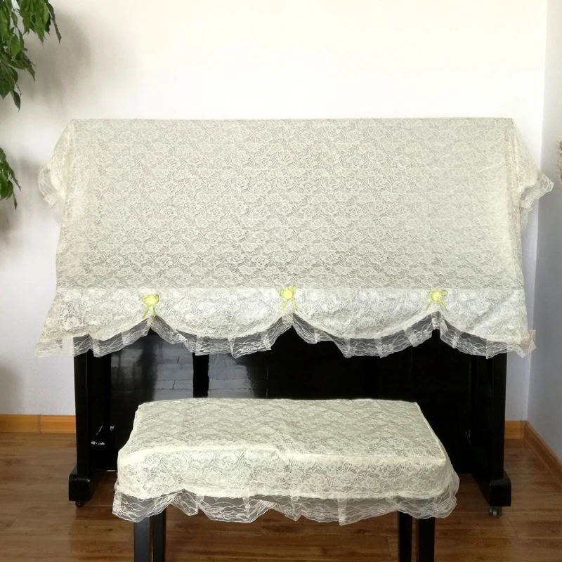 

European Style Lace Piano Dust Cover White Pink High Quality Dustproof Cover Cloth 76*36cm Stool Cover and 155*85cm Piano Cover