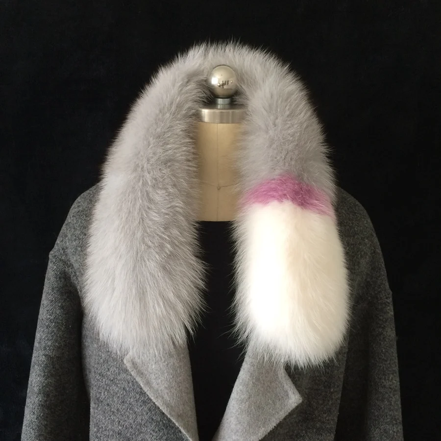 Lady blinger из натурального меха серебристой лисы, шарфы цветные короткие милые натуральным лисьим мехом шейный меховой шарф женский зимний шарф - Цвет: 3