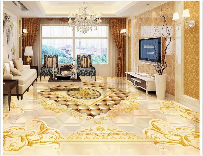 

Custom photo wallpaper 3d flooring painting wallpaper murals Golden noble European royal style 3d floor mural Wall Sticker