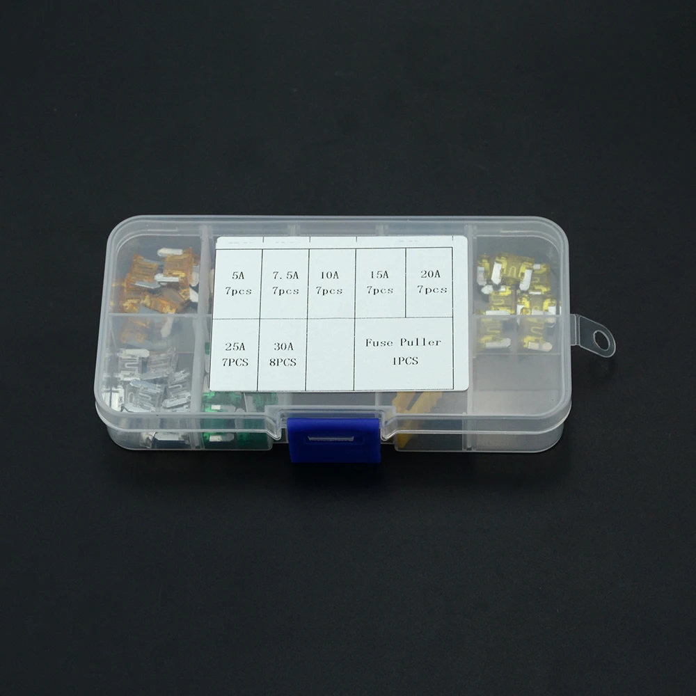 50pcs Car Truck Micro Blade Fuses 5A 7.5A 10A 15A 20A 25A 30A AMP Plastic Box Assortment Clip Car Fuses Kit