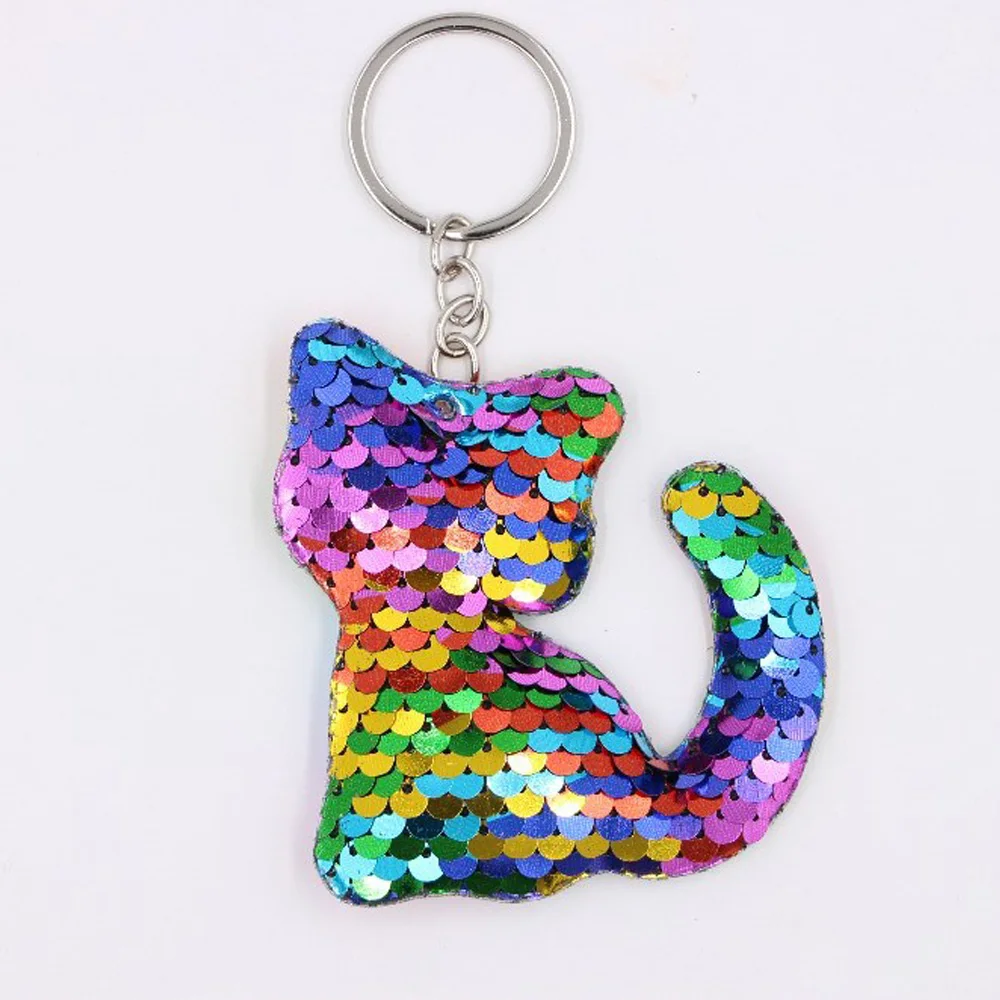 

Cute Cat Keychain Glitter Pompom Sequins Key Ring Gifts for Women Llavero Chaveros Charms Car Bag Accessories Key Chain
