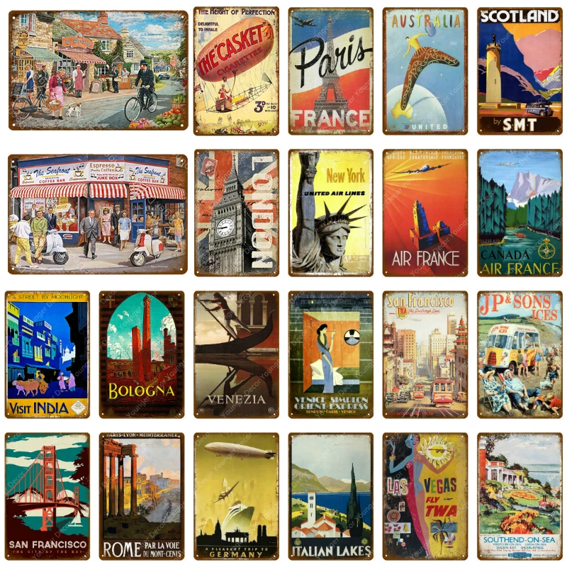 

Classic Travel City Metal Signs New York India London Poster Famous Countries Plaque Festival Gift Vintage Home Room Wall Decor