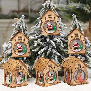 

Christmas fairy lights LED Wooden House DIY Wood Chalet Christmas Tree Hanging Ornaments Xmas decorative led lights Luminous