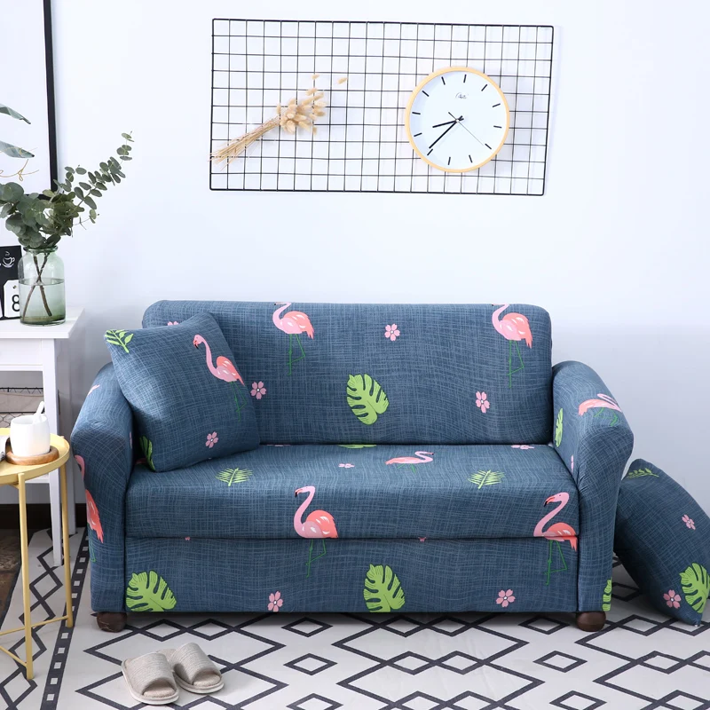 

Flamingo Sofa Cover Floral Europe Style Spandex Stretch Sectional Slipcovers Elastic All-inclusive Couch Cover for Living Room