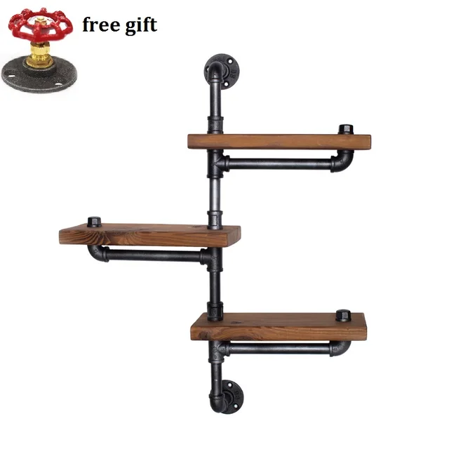 wood size 30 13 5cm american retro iron pipe racks solid wood shelf