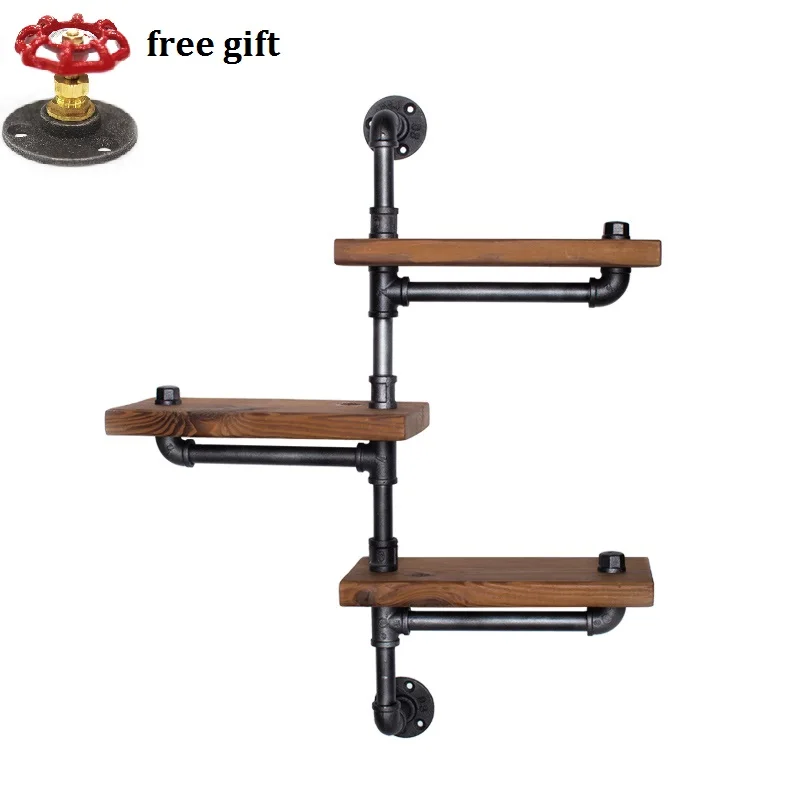 حجم 30*13.5 سنتيمتر الأمريكية الرجعية الحديد الأنابيب الخشب رفوف الصلبة الخشب رف خزانة عرض رفوف الأنابيب الصناعية Racks-Z22