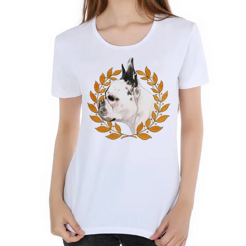 Representative of the peace of olive branch French bulldog personality printing lady T-shirt self-cultivation sexy T-shirt E3-16