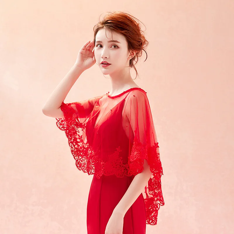 JaneVini модное Красное Кружевное летнее свадебное платье шали с аппликацией из бисера Hi-Lo накидки жакет для вечеринки Болеро fille mariage