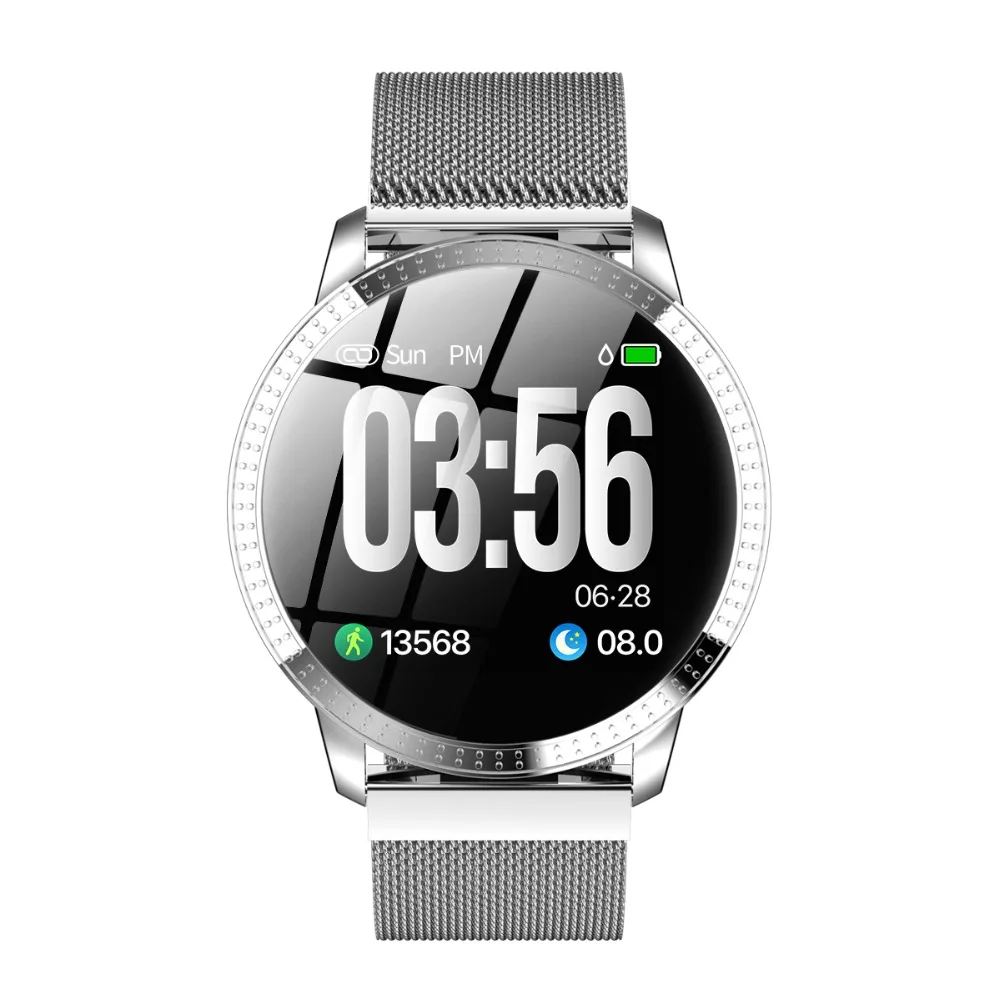 CF18 1.22 Inch Smart Watch Waterproof IP67 Blood Pressure Monitoring Metal Starp Multi Sport Modes SmartWatch Women Band