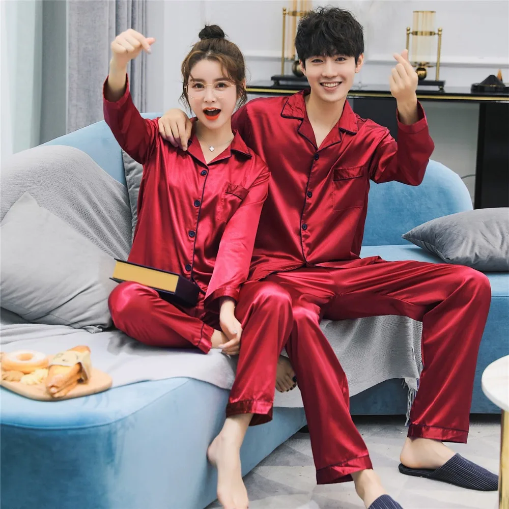 Брендовые новые китайские атласные шелковые пижамные комплекты длинные штаны с длинными рукавами пижамы для пар семейная домашняя одежда для мужчин и женщин, домашняя одежда для влюбленных
