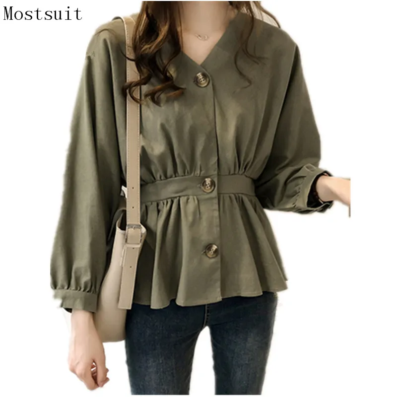 

M-4xl Cotton Linen Blusas Tunic Blouses With Belt Women Long Sleeve V-neck Casual Shirt Tops Korean Office Plus Size 2018 Hot