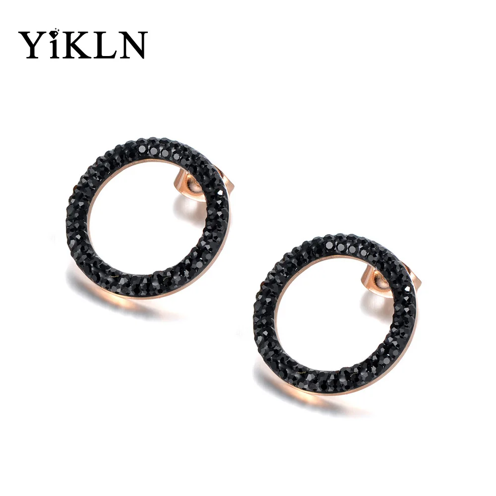 YiKLN модные OL стиль нержавеющая сталь Ювелирные изделия Белый/Черный глина Cystal серьги розовое золото круглой формы Рождественский подарок YE18455