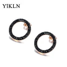 YiKLN модные OL стиль нержавеющая сталь Ювелирные изделия Белый/Черный глина Cystal серьги розовое золото круглой формы Рождественский подарок YE18455