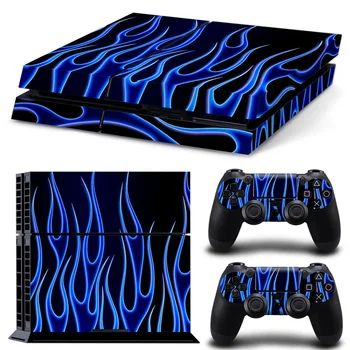 

Free drop shipping blue fire design skin sticker wrap protector for PS4 console and two controllers skin #TN-P4-1971