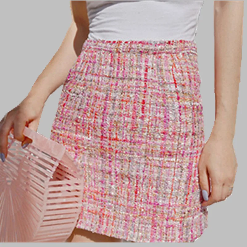 

2019 New Autumn Fashion Small Fresh Style Sequins Tweed Pencil Skirt High Waist Bag Hip Skirt All-match Mini Skirt