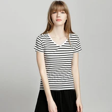 Футболка Для женщин Полосатый Топ Повседневное Стиль смешанный хлопок ткань Рубашка с короткими рукавами с v-образным вырезом 2 цвета одноцветное Костюмы классический Дизайн