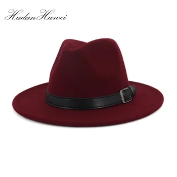 

European US Fashion Couple Hat Men Women Flat Brim Jazz Panama Fedora Hats Belt Buckle Decor Casual Gambler Chapeau Trilby