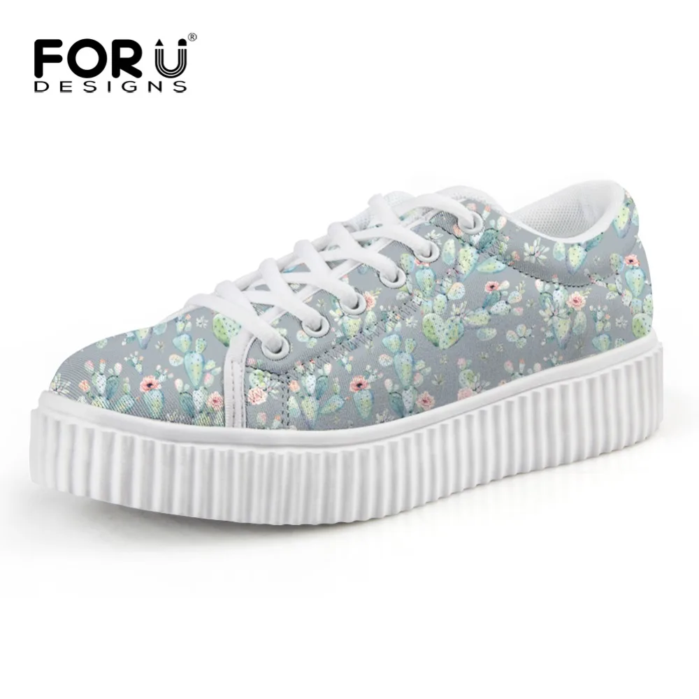 

FORUDESIGNS Fashion Autumn Winter Cactus 3D Pattern Women's Flats Casual Shoes Height Increasing Low Top Platform Shoes Zapatos
