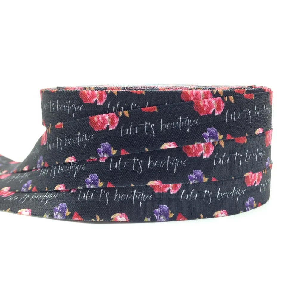 

Good Quality 5/8" Flower Print Fold Over Elastic Stretchy Hair Tie Elastic Black FOE Ribbon for DIY Hair Accessories 10 yards