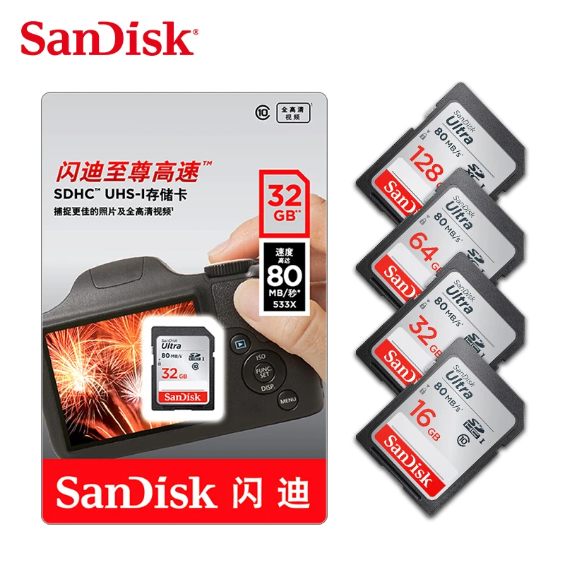 Двойной Флеш-накопитель SanDisk Ultra карты памяти SDHC/SDXC SD карты Class10 16 Гб оперативной памяти, 32 Гб встроенной памяти, 64 ГБ 128 карты C10 UHS-I 80 МБ/с. для cartao de memoria Камера