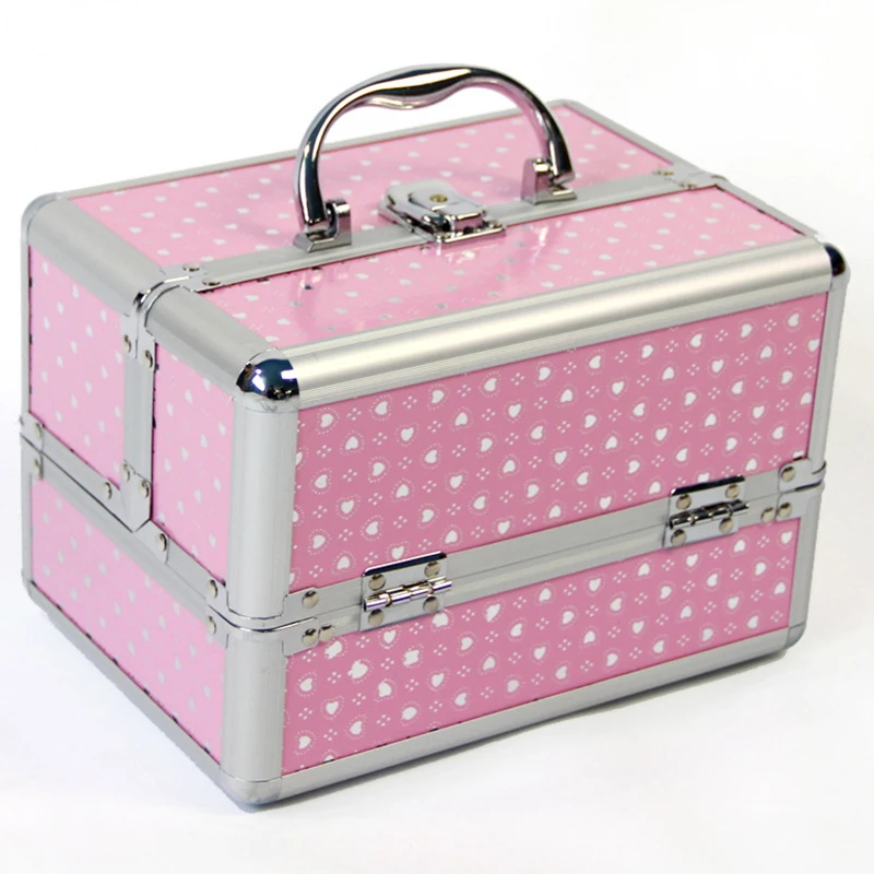 Чехол-органайзер для макияжа, профессиональная косметичка с регулируемыми разделителями, 4 лотка и замок, ящик для инструментов, косметический чехол, сумки для хранения - Цвет: Pink