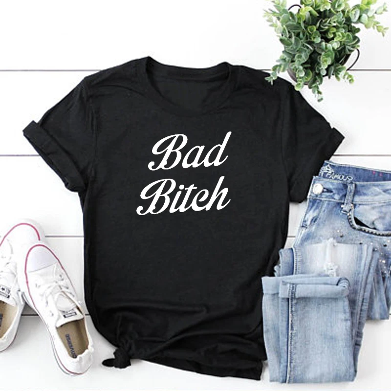 BAD BITCH PRINTED GIRLS SLOGAN TSHIRT WOMENS BOYFRIEND TEE TOP BLOG TUMBLR