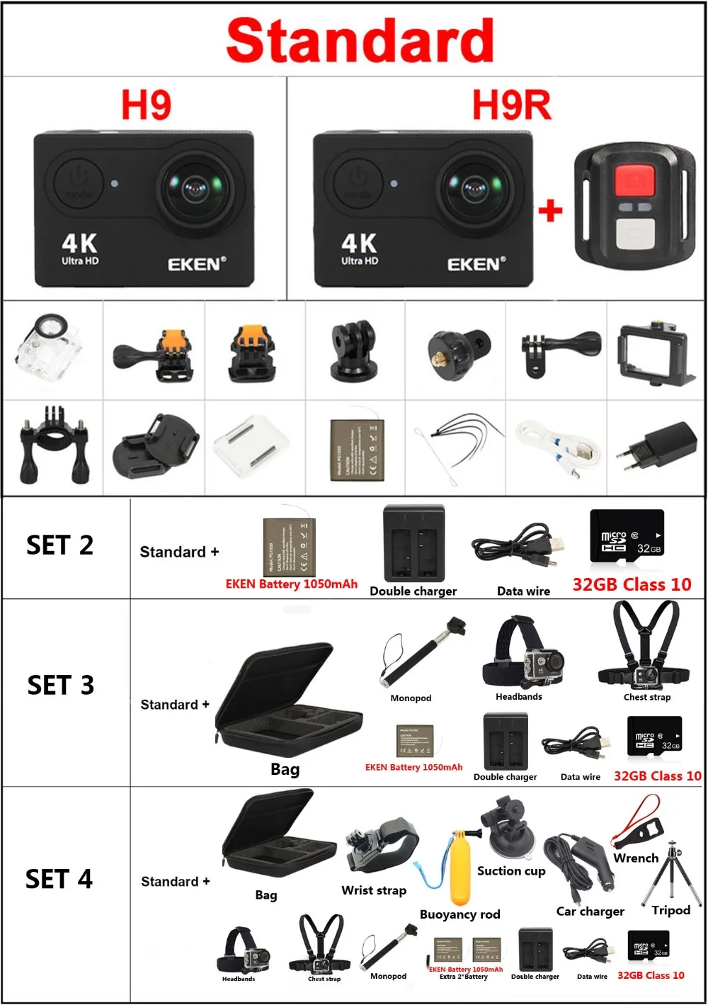 Оригинальная Экшн камера EKEN H9/H9R 4K Ultra HD 1080 p/60fps мини для шлема WiFi 2 0 &quot170D