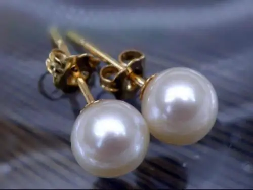 

Beautiful 7-8mm Real South sea white Natural pearl earring 14k Yellow Gold