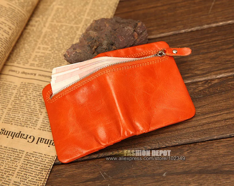 Fashion Oil waxed Genuine Leather Wallet for Women Simple Stye Women's Luxury Real Leather Wallet with Zipper  (13)