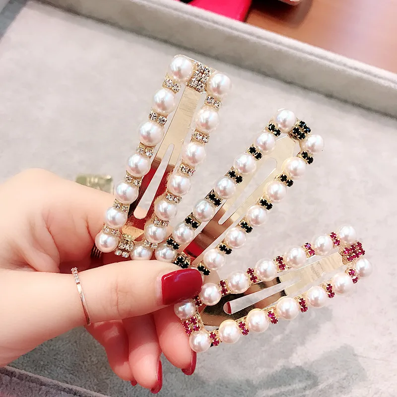 

Color Strip Full Rhinestone Pearl Side BB Hairpins Hair Clip Girls Hair Accessories Rim Hair Clips For Women Bows Hairgrips