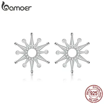 

bamoer Radiant Firework Stud Earrings for Women Clear Cubic Zirconia Earing Sterling Silver 925 Luxury Fine Jewelry SCE640
