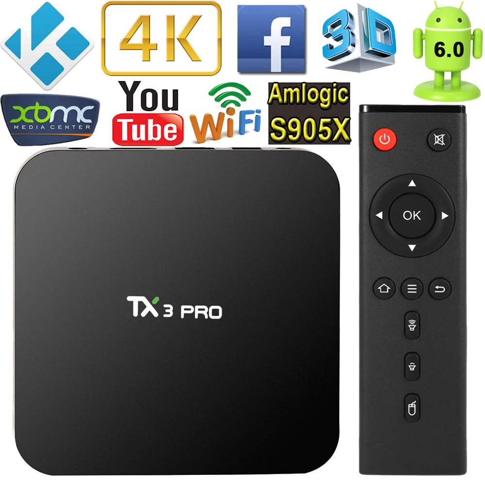 TX3 Pro Smart TV Set top Box Android TV Box Android 6.0 Amlogic S905X ...