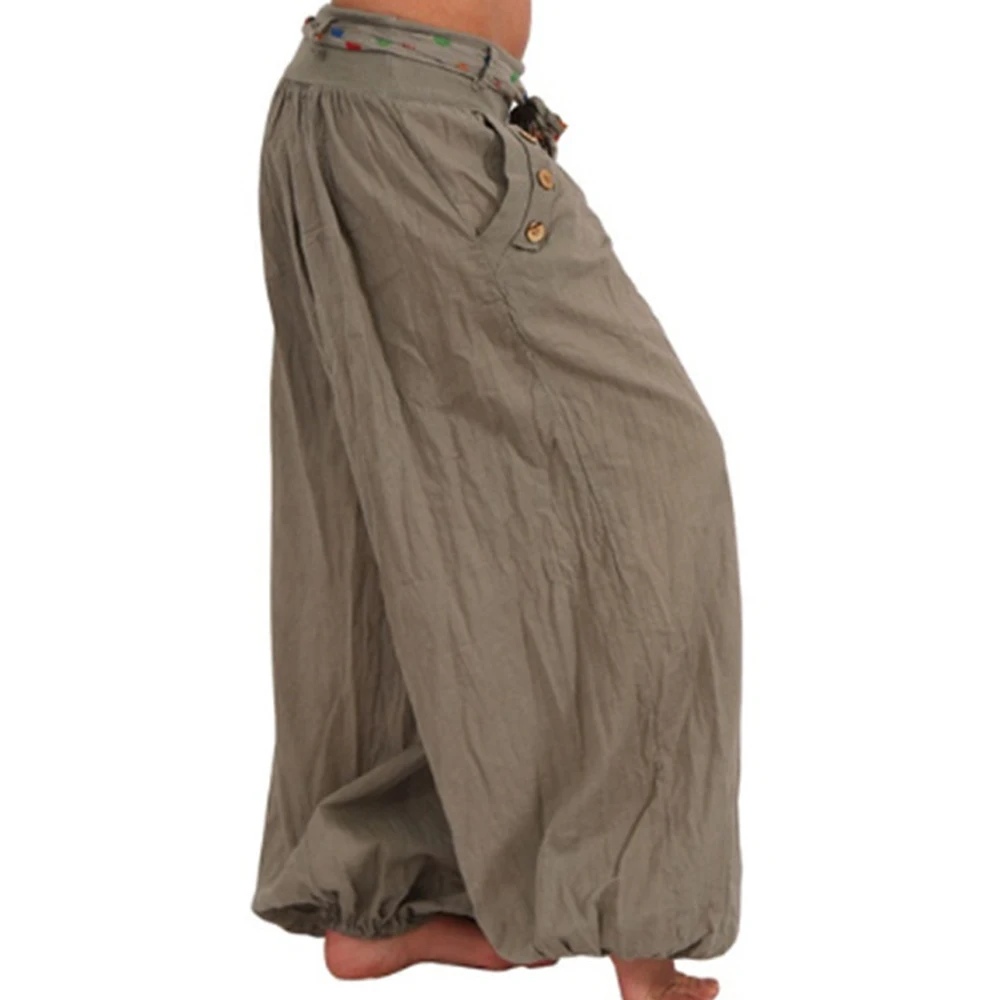 CALOFE NEW FASHION Pants Women Solid Low Waist Boho Pants Baggy Wide Leg Casual Loose Summer Trousers Free Shipping