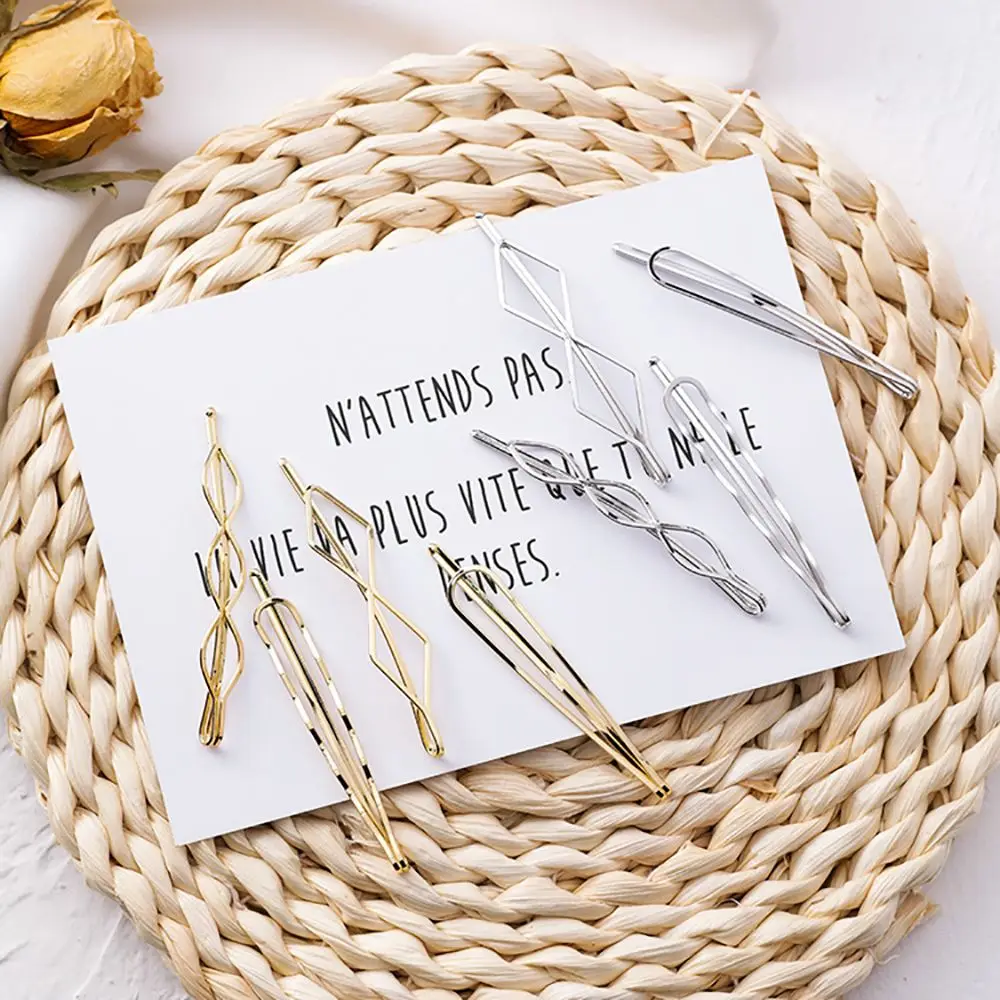 

4pcs/set Korea Metal Hair Clips Geometric Rhombus Gold Silver Color Hairpins For Women Girls Hair Claw Hair Accessories