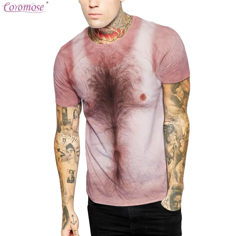 Coromose Men's Casual 3D Printed Hairy Chest Short Sleeve T Shirt Crew