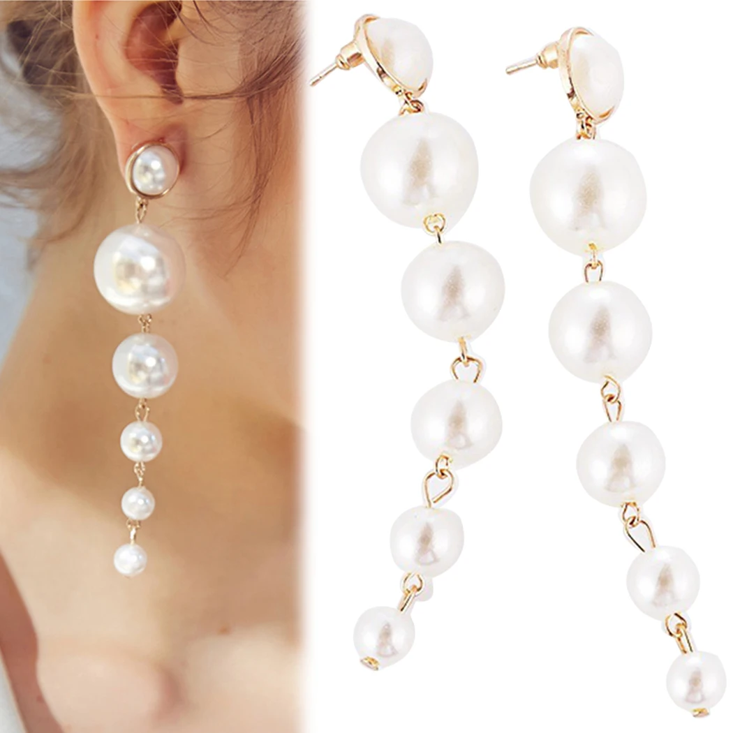 

2019 New European American Personality Simple Pearl Long Earrings Female Korean Wild Tide Atmospheric Earrings Fashion Jewelry