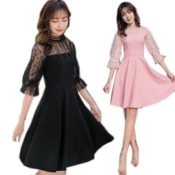 

Spring beautiful midi fairy dress flare sleeve elegant party dress pinched waist plus size mesh patchwork vestido de festa 4XL