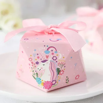 

50pcs Diamond shape Wedding Favors Deer/starry/ocean/Flamingos/Unicorn Candy Boxes Bomboniera Party Gift Box chocolate package
