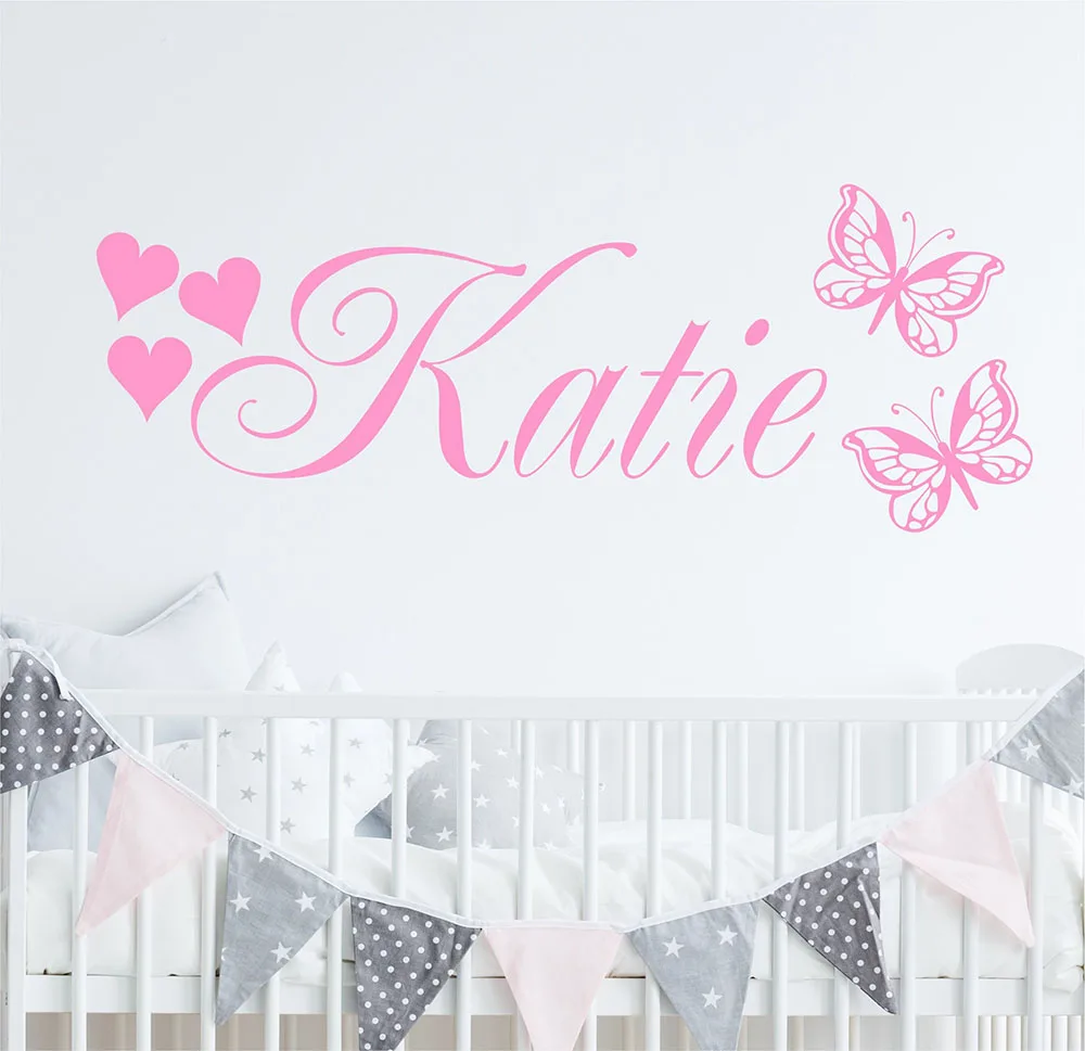 

Posh Personalised Name Decals Butterflies And Hearts Wall Sticker Custom Kids Girls Names Bedroom Nursery Vinyl Wall Decal D850