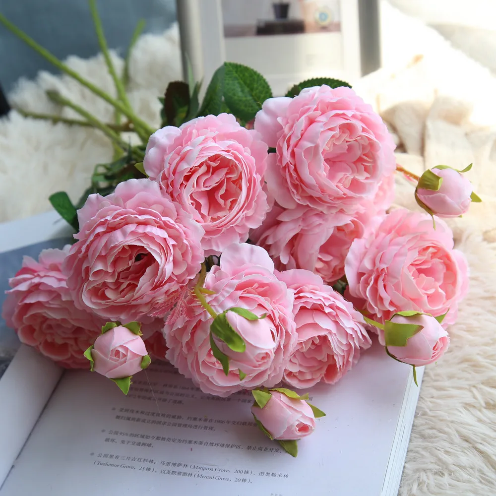 Искусственные розы, искусственные западные розы, пионы, свадебное оформление букета, Цветочный Декор для дома