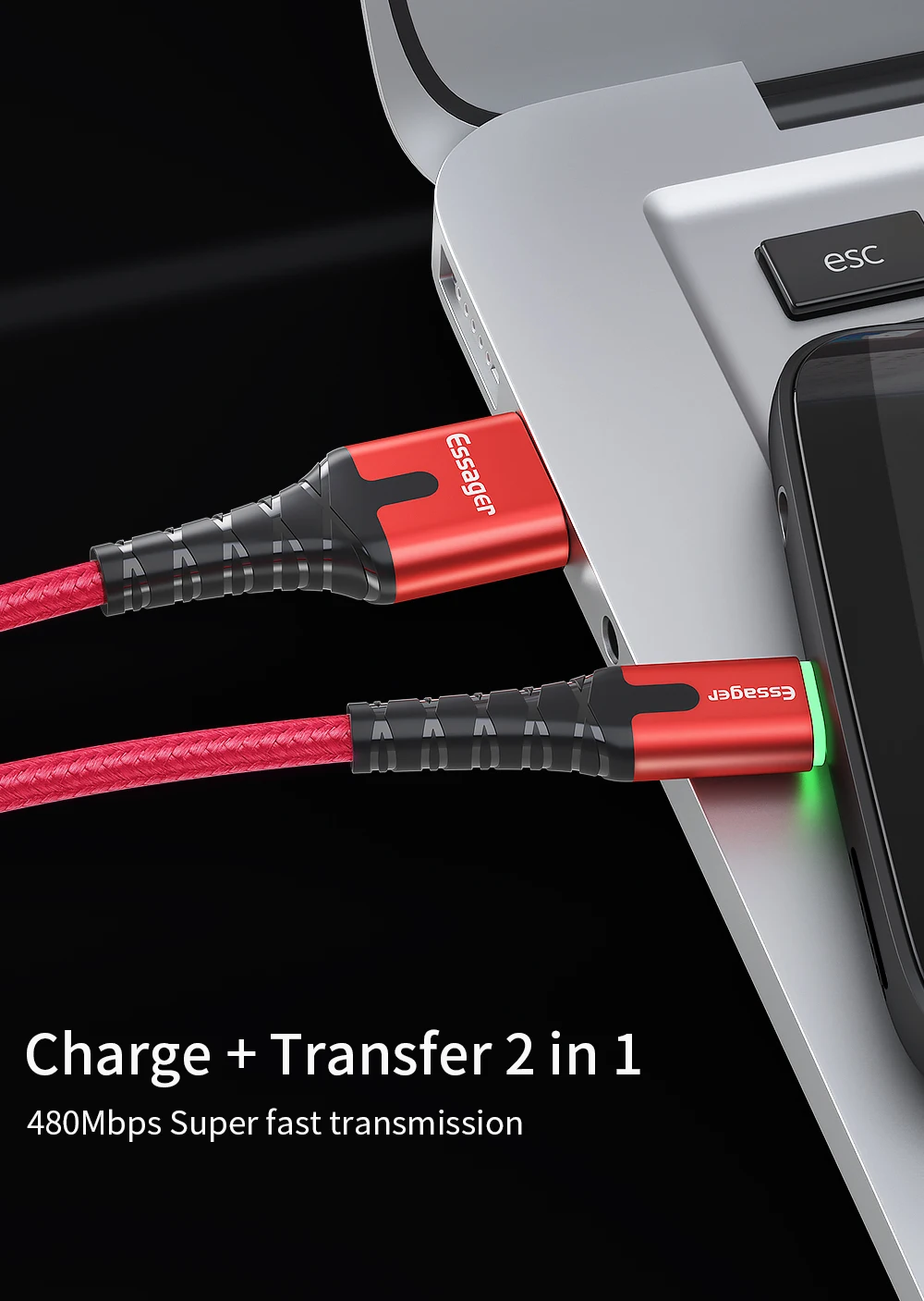 Essager Lighting câble de USB C telephone charge rapide USBC type-c câble led pour oneplus 6t 5 one plus 6t Samsung S10 A50 M30 Huawei mate 20 10 Lite P30 P20 Pro Xiao mi max 3 chargeur de USB-C de téléphone portable