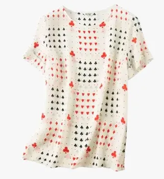 

Black and white card curling Short Sleeve Silk T-shirt
