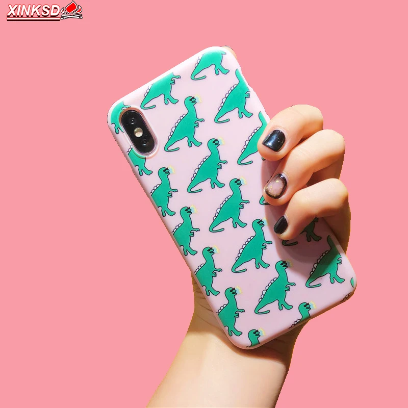 

Cute Dinosaur Patterned Phone Case For iphone 6 S 6S 7 8 plus Cases For iphone X 5 5S SE XR XS Max Soft Cover Cartoon Matte Capa
