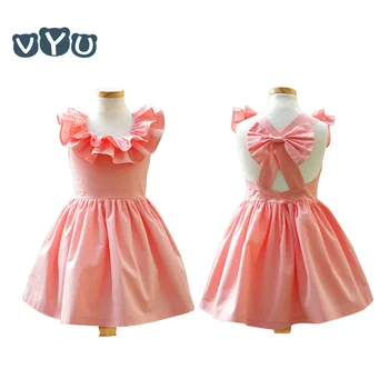 

VYU Baby Girls Dress New Summer Beach Style Ruffle Party Backless Bowknot Dress For Kids Vintage Toddler Children Clothing 2-10