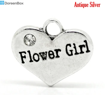 

Doreen Box Lovely Silver Color Rhinestone "Flower Girl" Heart Charms Pendants 16x14mm(5/8"x1/2"),20pcs (B17625)