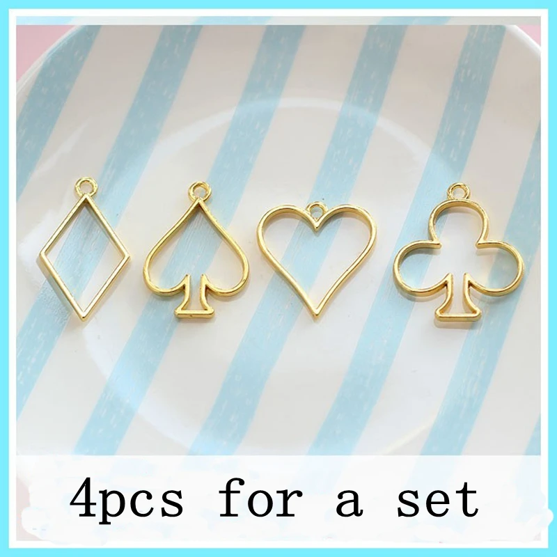 

GLADZGT 3set/lot peach heart rhombus shape Metal Frame Pendant Gold Charm Bezel Setting Cabochon Setting UV Resin Charms