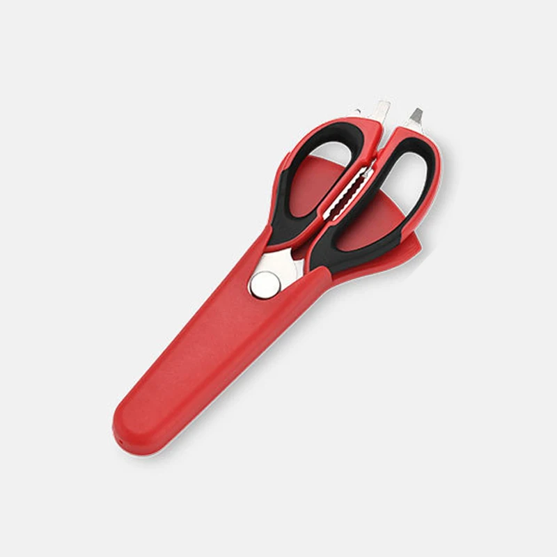 Multifunctional Stainless Steel Kitchen Scissors with Magnetic Attraction Strong Chicken Bone Scissors Refrigerator Scissors - Цвет: Red