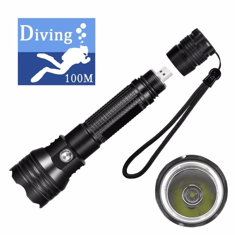 

DaskFire Diving Light Underwater USB Rechargeable Flashlight Cree Xml L2 Led Diving Torch Built-in Battery Dive Torch Light
