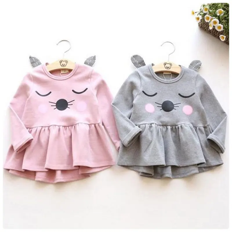 2017 Cartoon Long Sleeve Baby Girl Dress Spring Autumn Cotton Princess Dressing Children's Clothing Clothes High Quality 1-5T | Детская